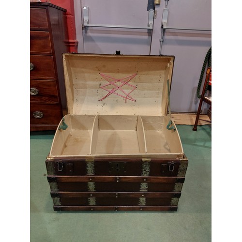 4181 - A Victorian dome top chest on castors with fitted internal compartment shelf, with key, 56cm high x ... 