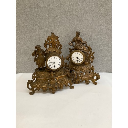 7026 - Two late 19th Century ormolu mantel clocks of figural form, with pendulums