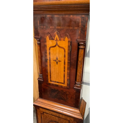 7029 - A Georgian Wharton of Grimsby oversized longcase clock, mahogany case, painted Roman dial, marquetry... 