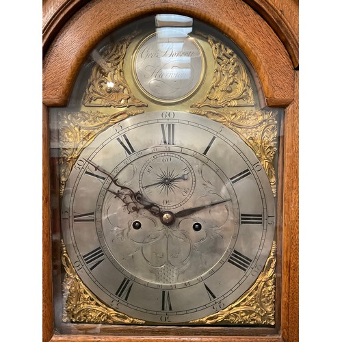 7035 - A George Borrett of Harwich (active 1753-1782) long case clock, calendar wheel to interior of dial, ... 