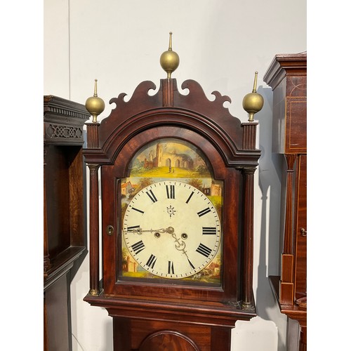 7043 - A 19th Century mahogany cased long case clock with whale tail fretwork case, possibly East Anglian, ... 