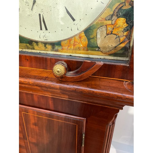 7044 - A 19th Century Dutch mahogany cased long case clock with figural painted dial, calendar and second d... 