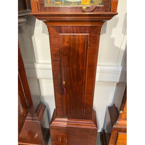 7044 - A 19th Century Dutch mahogany cased long case clock with figural painted dial, calendar and second d... 