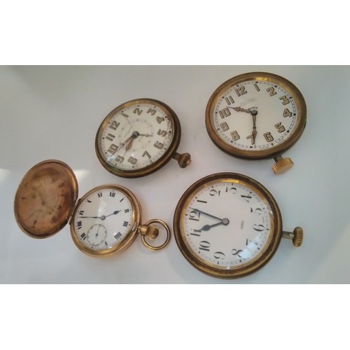 7311 - A gold plated American cased Swiss movement pocket watch together with three 8 day timepieces (4)