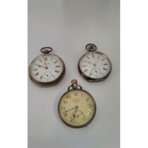 7309 - Two English silver cased pocket watches including Kay's Famous Lever, faces damaged, together with a... 