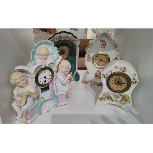 7284 - Seven various ceramic mantel clocks