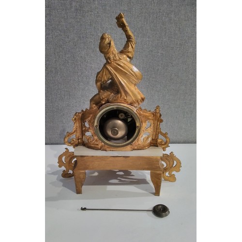 7289 - A Caillaud French ormolu mantel clock with two train movement, Roman numerals, face cracked, 40cm ta... 