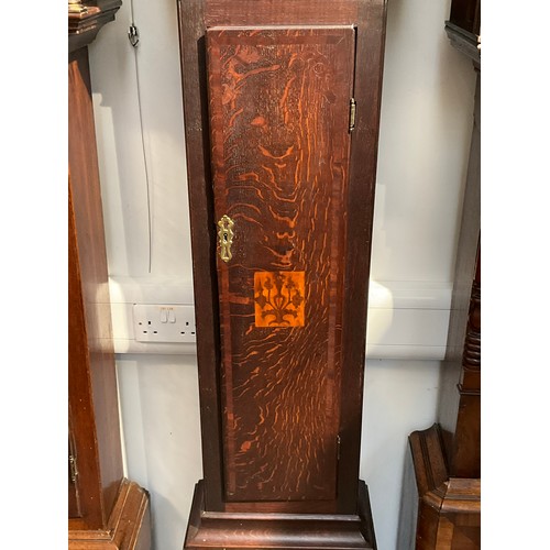 7103 - A Baddely Tong long case clock, oak and mahogany crossbanded case, with single weight and pendulum  ... 