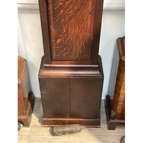 7103 - A Baddely Tong long case clock, oak and mahogany crossbanded case, with single weight and pendulum  ... 