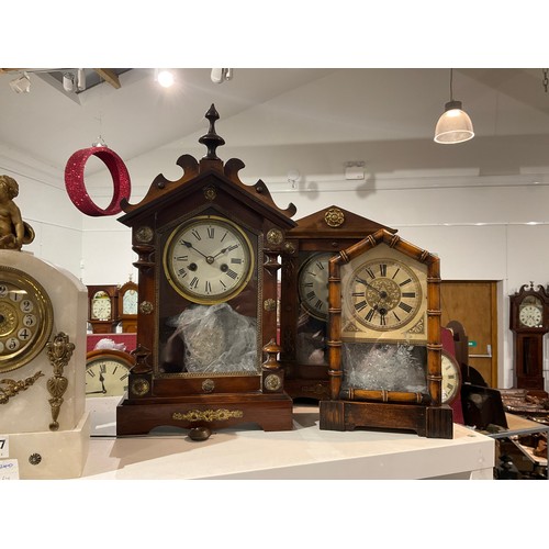 7186 - Three early 20th Century mantel clocks including bamboo effect and architectural form