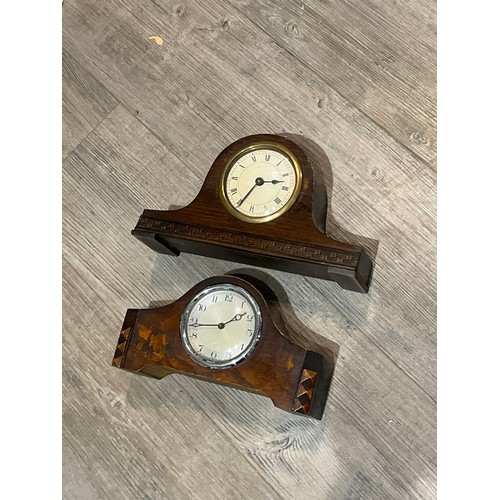 7192 - Four early to mid 20th Century oak cased mantel clocks, various forms including Deco style