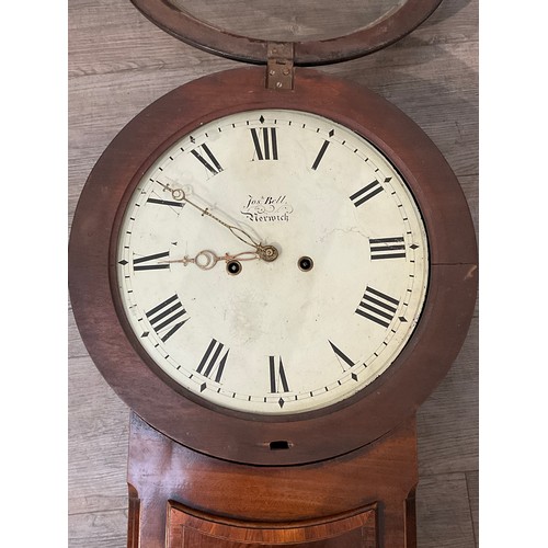 7056 - A 19th Century Joseph Bell of Norwich tavern wall clock, Roman dial, 124cm tall approx., with two we... 