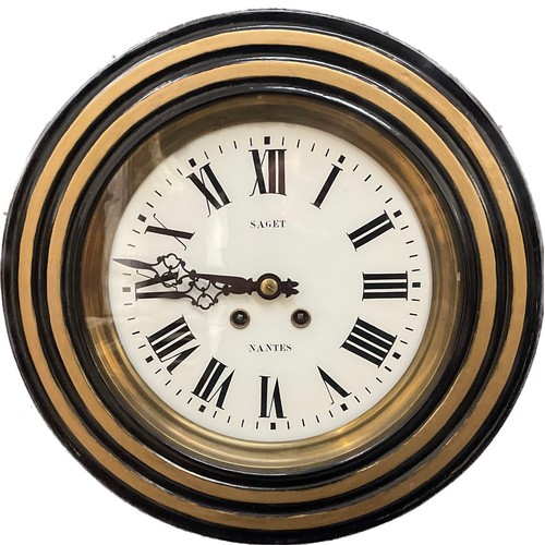 7061 - A late 19th Century French dial clock, gilt and ebonised case, dial marked Saget Nantes, restored, w... 