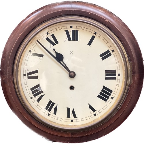 7063 - A 20th Century mahogany cased dial clock, 10'' dial with painted face, with pendulum