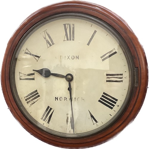 7065 - A circa 1900 Dixon of Norwich dial clock, 11.5'' dial, single fusee mechanism, faded painted face, w... 