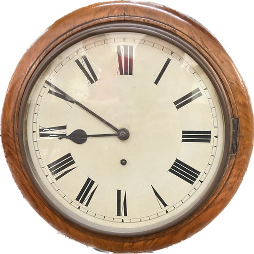 7066 - A 20th Century oak cased dial clock with 12'' dial, door missing, with pendulum