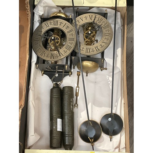 7076 - A pair of reproduction Templeton Regulator wall clocks, with two pendulums and two weights