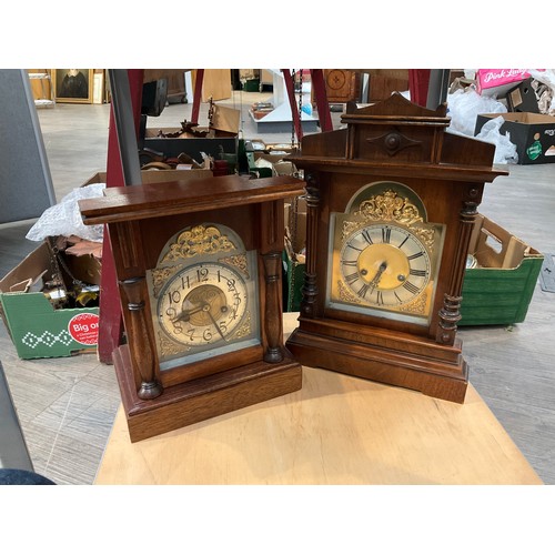 7083 - Two early-mid 20th Century Continental walnut cased bracket clocks, gilt metal mounts, one by a Germ... 