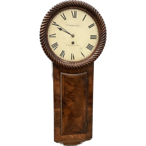 7251 - A late 19th Century mahogany cased tavern clock with circular 13.5'' dial inscribed William Simpson ... 