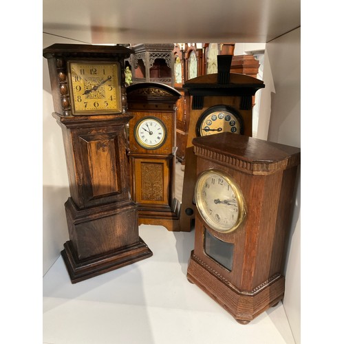 7256 - Four various miniature long case clocks including Art Nouveau style