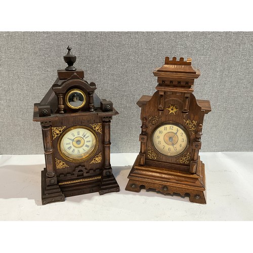 7263 - Two American walnut bracket clocks, small proportions, one in walnut with gilt mounts