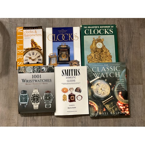 7327 - Six volumes relating to clocks and watches including Smiths Domestic Clocks and 1001 Wristwatches