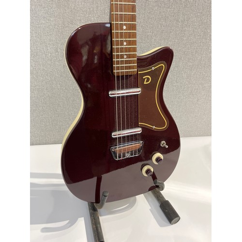 5093 - A Danelectro U2 electric guitar reissue, dark red and cream body