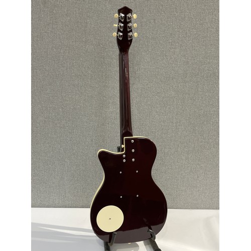 5093 - A Danelectro U2 electric guitar reissue, dark red and cream body