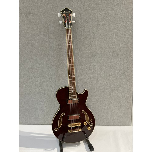 5094 - An Ibanez Artcore AGB200-TBR-12-01 semi acoustic bass guitar, deep red / brown natural body, serial ... 