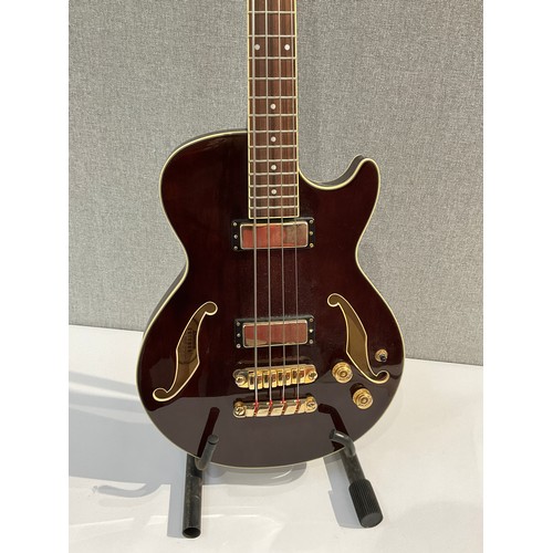 5094 - An Ibanez Artcore AGB200-TBR-12-01 semi acoustic bass guitar, deep red / brown natural body, serial ... 