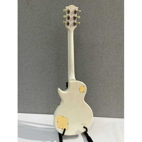 5008 - A Sheridan Les Paul style electric guitar with white body and AMG twin coil pickups, soft case