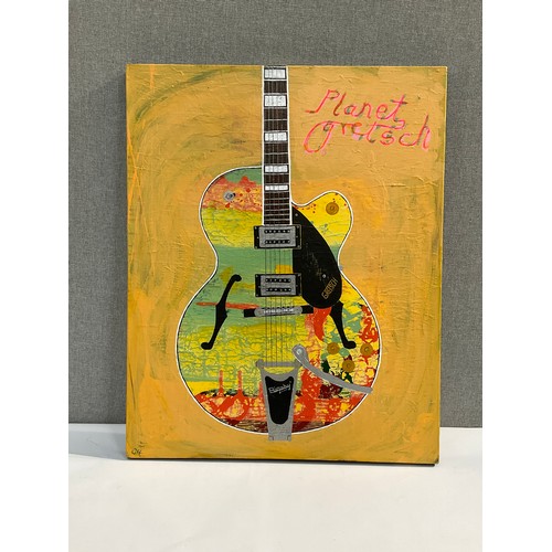 5092 - Two acrylics on canvas of guitars including Gretch