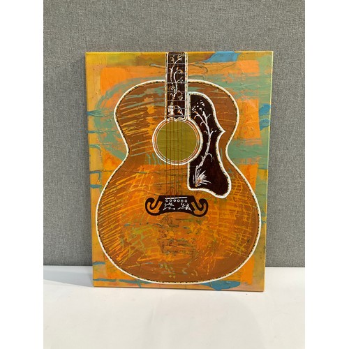 5092 - Two acrylics on canvas of guitars including Gretch