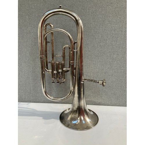 5035 - A cased silver plated 3 valve euphonium with lyre music stand for marching band (R) £50