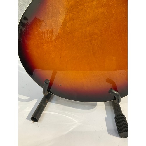 5114 - An Epiphone Riviera VC semi-acoustic electric guitar, sunburst body, hole to reverse and some splitt... 