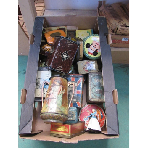 9058 - A box of vintage tins including MacFarlane, Lang & Co.