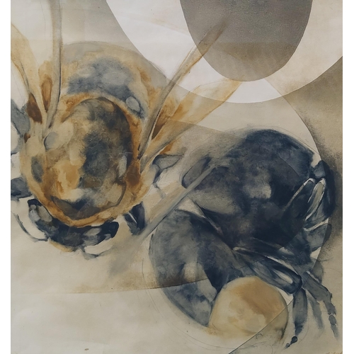 1052 - LOUISE BIRD (XX/XXI): A framed and glazed manipulated monoprint depicting Bumble Bee's. Pencil signe... 