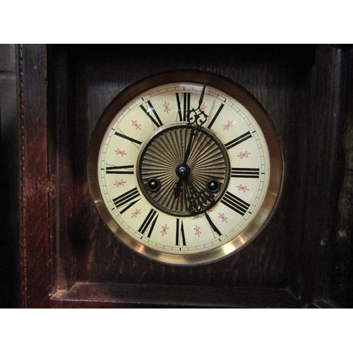 1043 - An oak cased Grandmother clock with key and pendulum, 166cm high