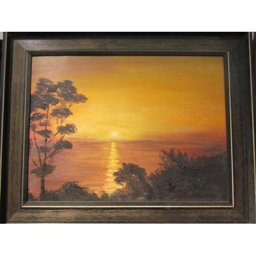 1068 - COX: An oil on board of a sunset landscape, signed lower right, 44cm x 59cm image size, and MARTEN: ... 