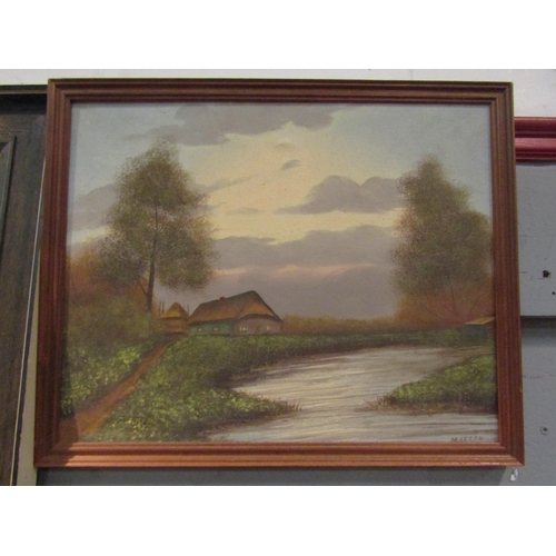 1068 - COX: An oil on board of a sunset landscape, signed lower right, 44cm x 59cm image size, and MARTEN: ... 