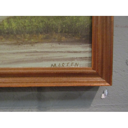 1068 - COX: An oil on board of a sunset landscape, signed lower right, 44cm x 59cm image size, and MARTEN: ... 