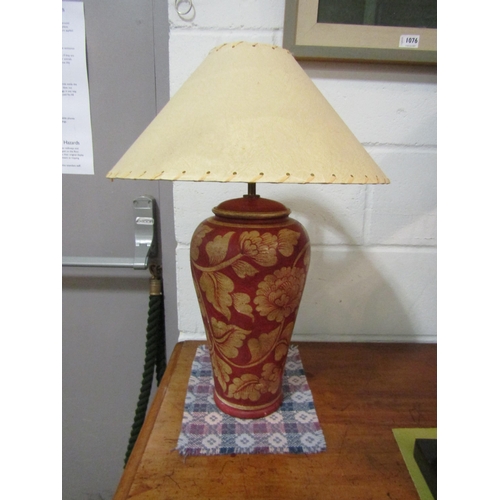 1078 - A table lamp base with vintage style red and cream floral design