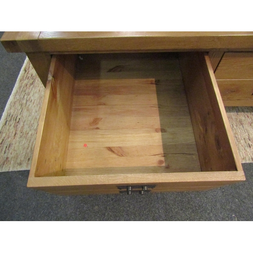 1104 - A modern light oak coffee table with frieze drawers, square tapering legs, 50cm high x 120cm long x ... 