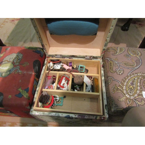 1113 - Two sewing chests with contents and a toy box