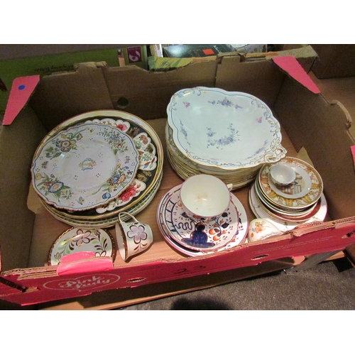 1429 - Three boxes containing Royal Crown Derby dinner plates and dish, cranberry glasses, Royal memorabili... 