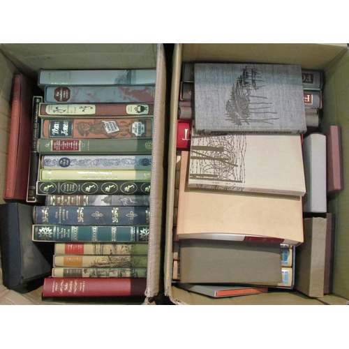 1430 - Two boxes of Folio Society books, including Charles Darwin 'Voyage of the Beagle', Charlotte Bronte ... 