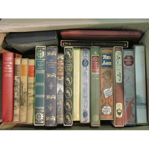 1430 - Two boxes of Folio Society books, including Charles Darwin 'Voyage of the Beagle', Charlotte Bronte ... 