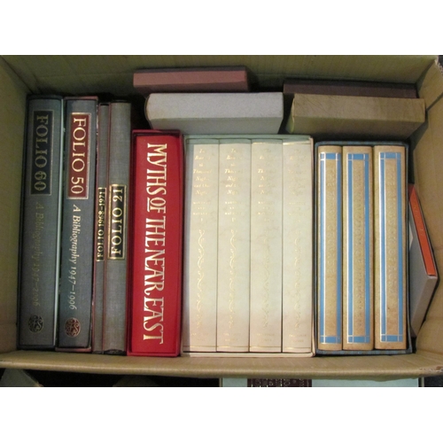 1430 - Two boxes of Folio Society books, including Charles Darwin 'Voyage of the Beagle', Charlotte Bronte ... 