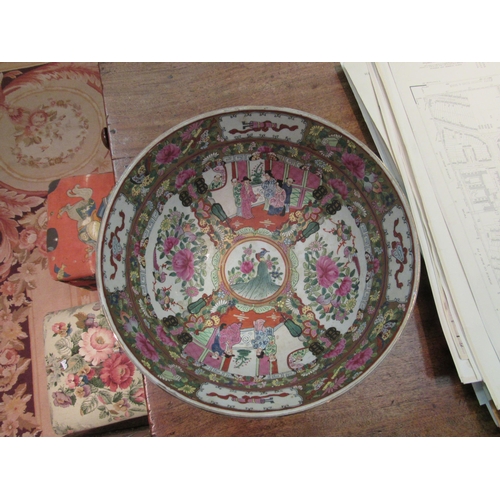 1094 - A 20th Century Chinese Famille Rose pattern table centrepiece bowl with panels of figures and floral... 