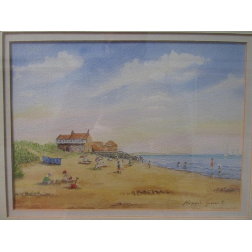 1124 - MAGGIE GUEST: Two watercolours of beach/seaside scenes, framed and glazed (2)